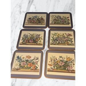Pimpernel Floral Square Cork Coaster Set 6 Pieces Vintage 1980s